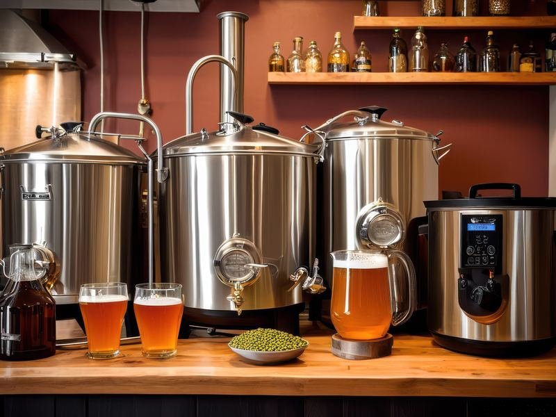 Home brewing equipment and a fresh batch of craft beer ready to sample